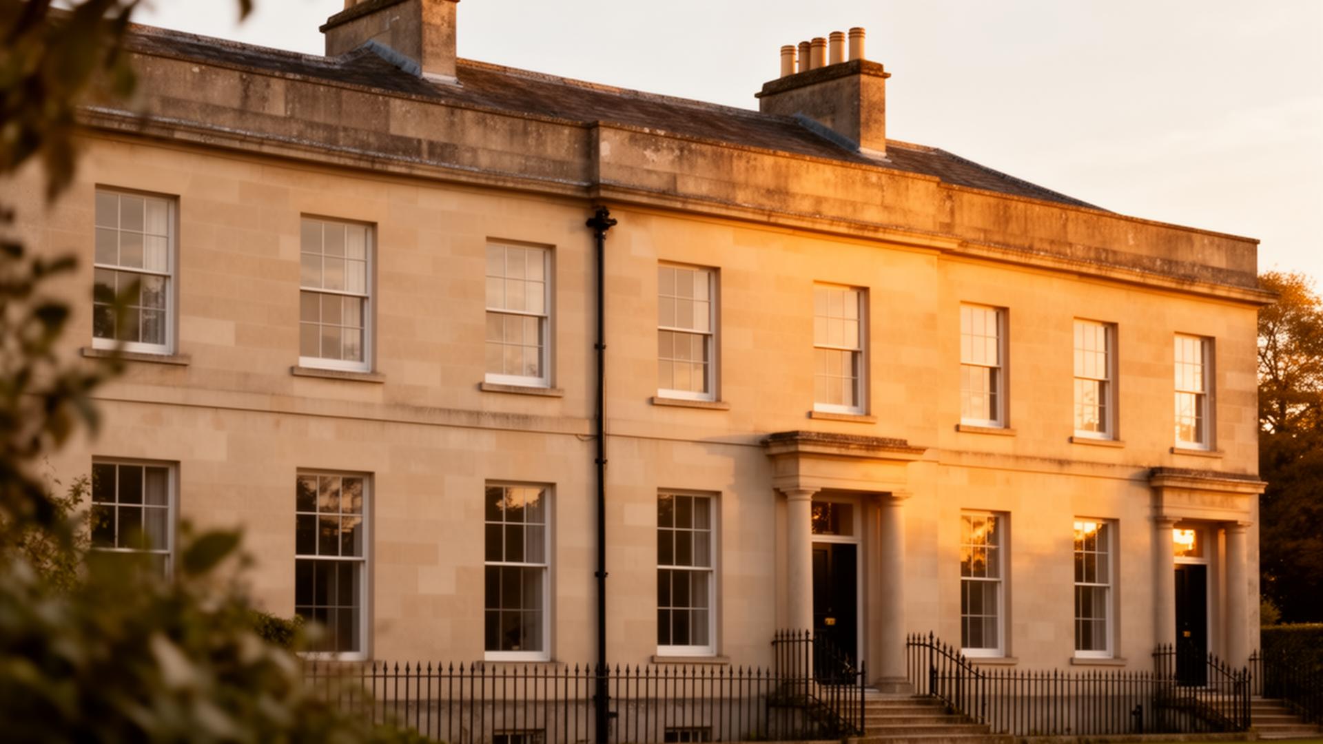 Georgian terrace at golden hour — representative of the residential stock TPC Asset Management runs across Somerset and Bristol